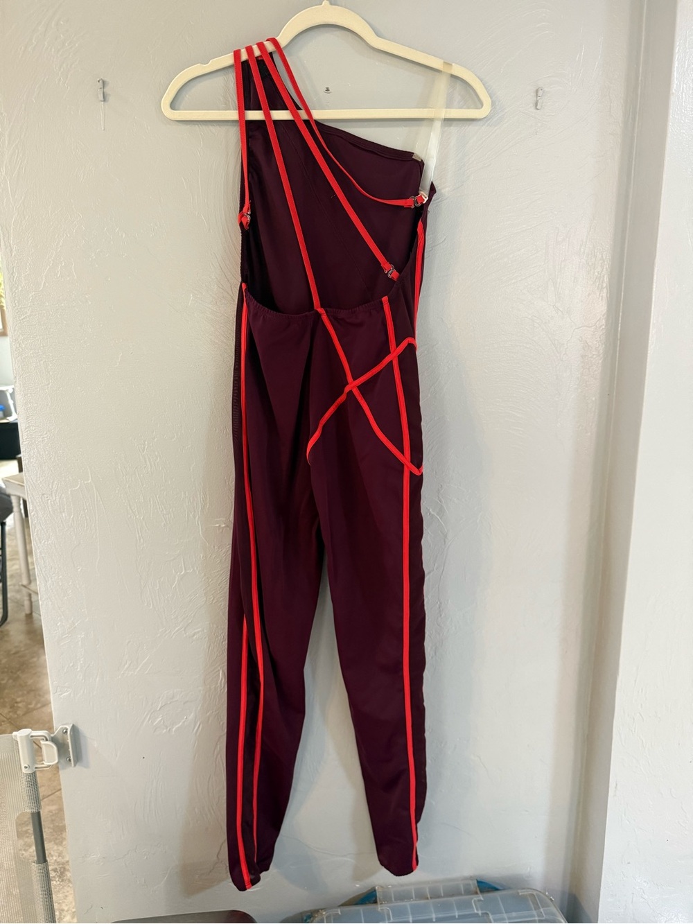 Custom Burgundy Dance Unitard One Shoulder Strappy Back Lyrical Contemp Costume